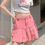 Boogzel Apparel Pink Denim Cargo Mini Skirt, view 5