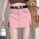 Boogzel Apparel Pink Denim Skort with Butterfly Belt, view 2