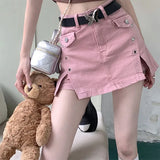 Boogzel Apparel Pink Denim Skort with Butterfly Belt, view 4