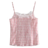 Boogzel Apparel Pink Gingham Lace Trim Cami Top, view 2