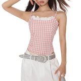 Boogzel Apparel Pink Gingham Lace Trim Cami Top, view 3
