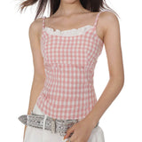 Boogzel Apparel Pink Gingham Lace Trim Cami Top, view 4