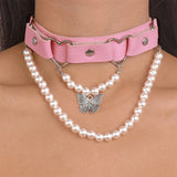 Boogzel Apparel Pink Pearl Butterfly Choker, view 3