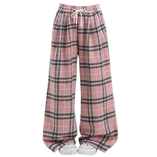Boogzel Apparel Pink Plaid Wide Leg Pants