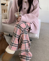 Boogzel Apparel Pink Plaid Wide Leg Pants, view 3