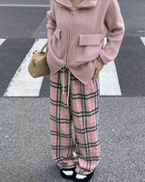 Boogzel Apparel Pink Plaid Wide Leg Pants, view 6