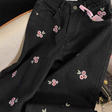 Boogzel Apparel Pink Rose Embroidery Wide Leg Pants, view 3