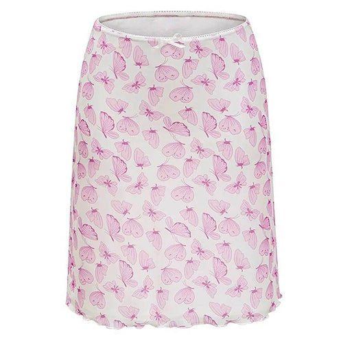 Boogzel Apparel Pink Sheer Butterfly Print Skirt
