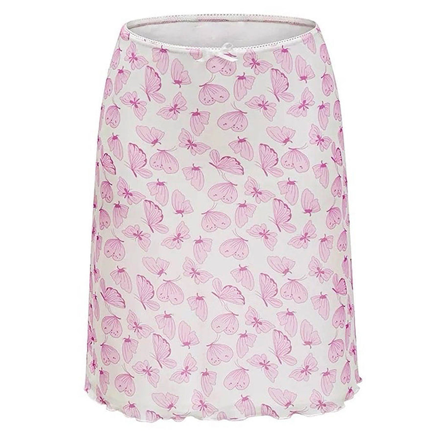 Boogzel Apparel Pink Sheer Butterfly Print Skirt
