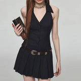 Boogzel Apparel Pinstripe Halter Pleated Mini Dress, view 2