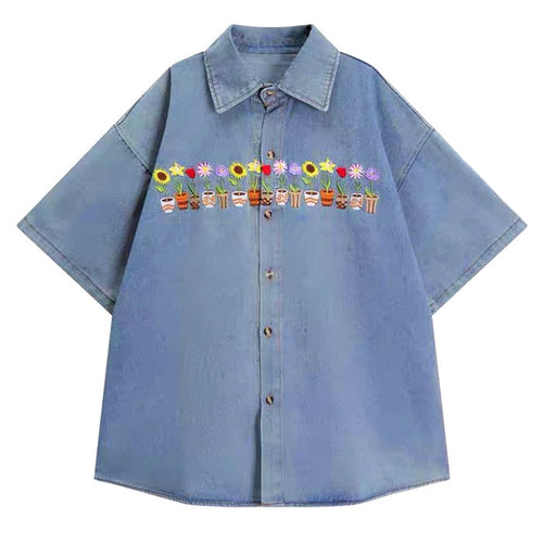 Boogzel Apparel Plants & Pots Embroidery Denim Shirt