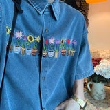 Boogzel Apparel Plants & Pots Embroidery Denim Shirt, view 2