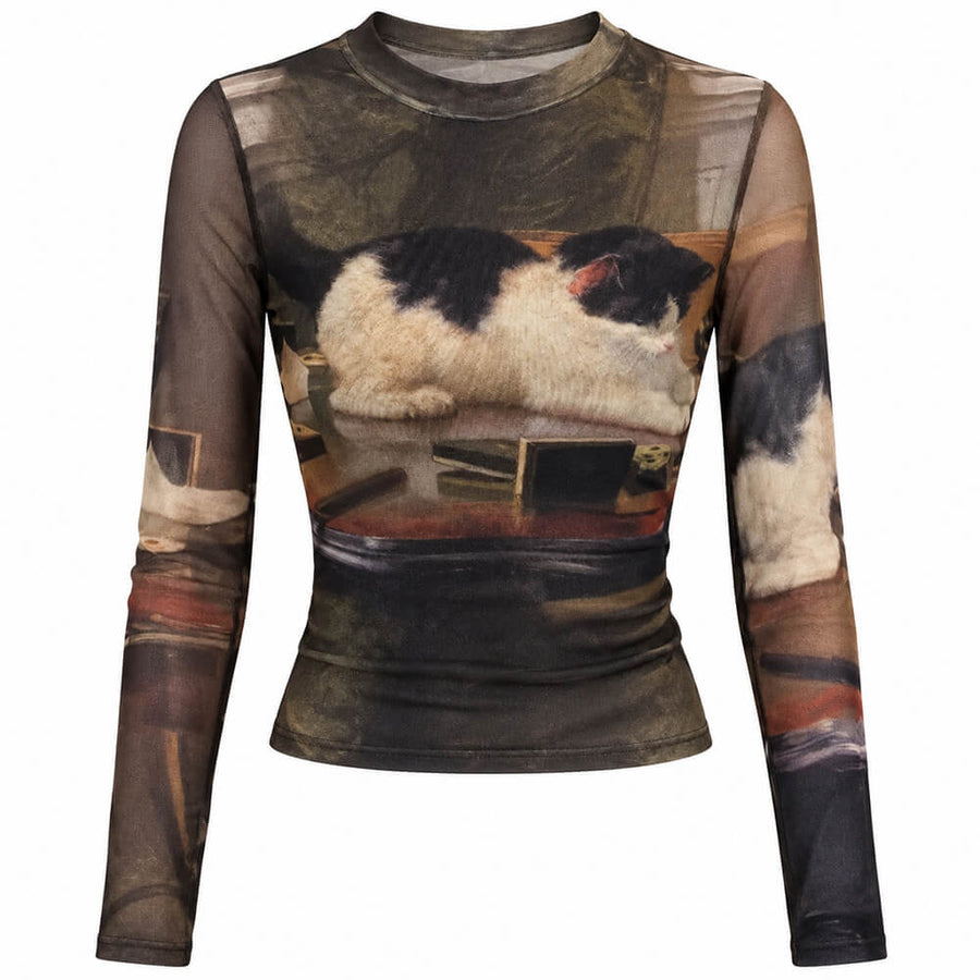 Boogzel Apparel Playful Kitten Brown Long Sleeve Top