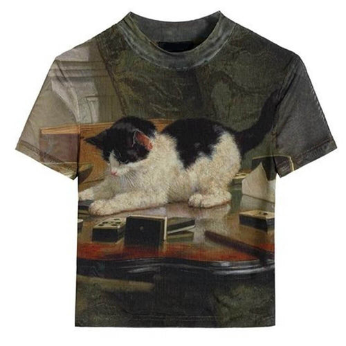 Boogzel Apparel Playful Kitten Print Y2K Top
