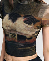 Boogzel Apparel Playful Kitten Print Y2K Top, view 4