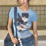 Boogzel Apparel Playful Kitten Y2K Baby Tee, view 2