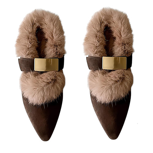Boogzel Apparel Pointed-Toe Faux Fur Mules