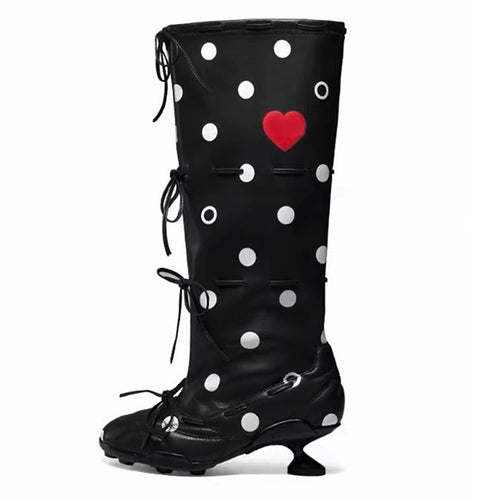 Boogzel Apparel Polka Dot Heart Kitten Heel Boots