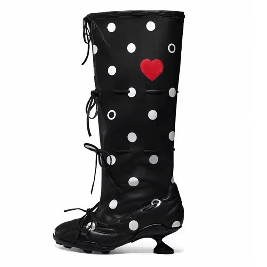 Boogzel Apparel Polka Dot Heart Kitten Heel Boots