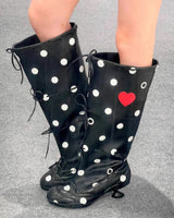 Boogzel Apparel Polka Dot Heart Kitten Heel Boots, view 3
