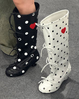 Boogzel Apparel Polka Dot Heart Kitten Heel Boots, view 4