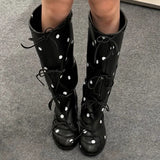Boogzel Apparel Polka Dot Heart Kitten Heel Boots, view 6