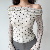Boogzel Apparel Polka Dot Off Shoulder Bardot Top, view 2