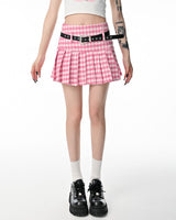 Boogzel Apparel Preppy Aestheic Plaid Pleated Skirt in Pink, view 4