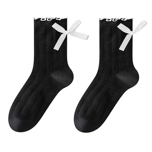 Boogzel Apparel Preppy Aesthetic Bow Ruffle Socks