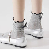 Boogzel Apparel Preppy Aesthetic Bow Ruffle Socks, view 3