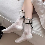 Boogzel Apparel Preppy Aesthetic Bow Ruffle Socks, view 6