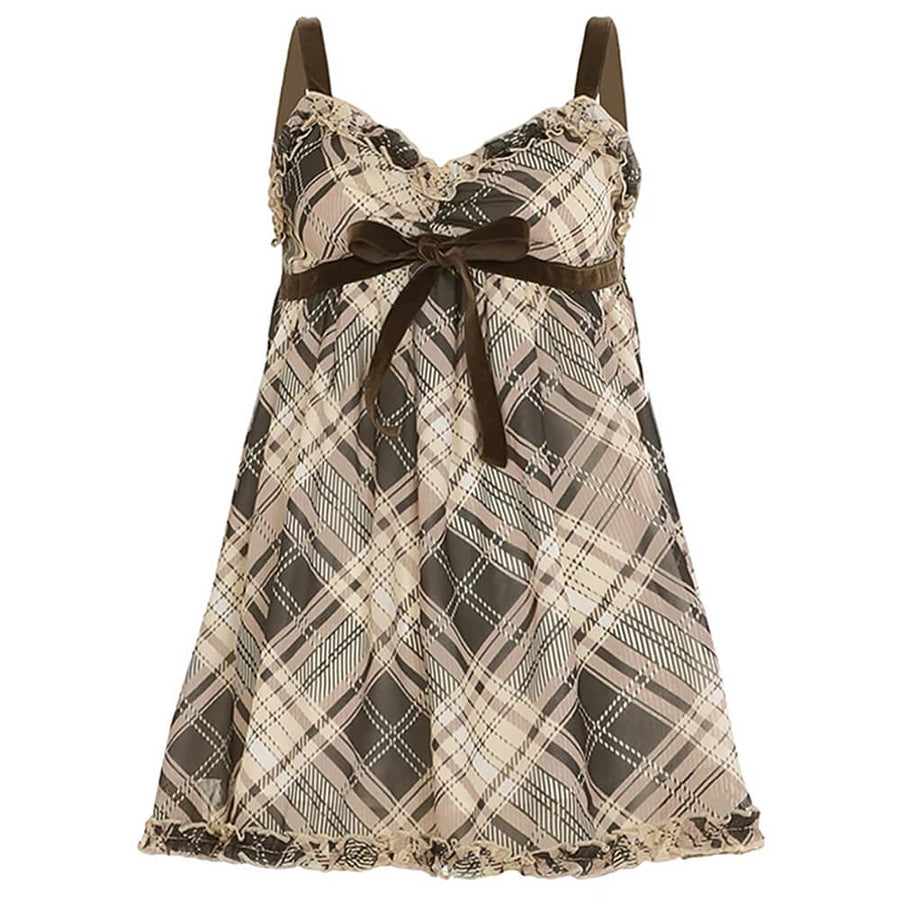 Boogzel Apparel Preppy Aesthetic Plaid Mini Tank Dress