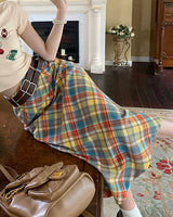 Boogzel Apparel Preppy Colorful Plaid Maxi Skirt, view 5