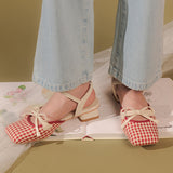 Boogzel Apparel Preppy Gingham Bow Sandals, view 5
