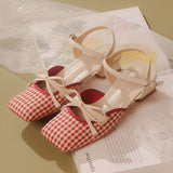 Boogzel Apparel Preppy Gingham Bow Sandals, view 6