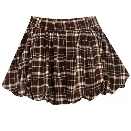 Boogzel Apparel Preppy Plaid Balloon Mini Skirt