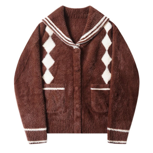 Boogzel Apparel Preppy Plush Argyle Cardigan
