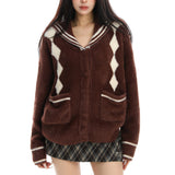 Boogzel Apparel Preppy Plush Argyle Cardigan, view 2