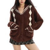 Boogzel Apparel Preppy Plush Argyle Cardigan, view 3
