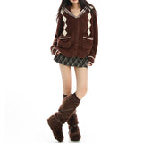 Boogzel Apparel Preppy Plush Argyle Cardigan, view 5
