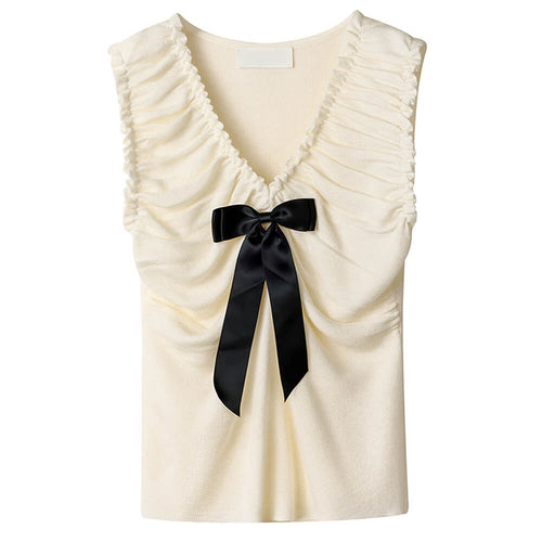 Boogzel Apparel Preppy Ruched Top with Satin Bow