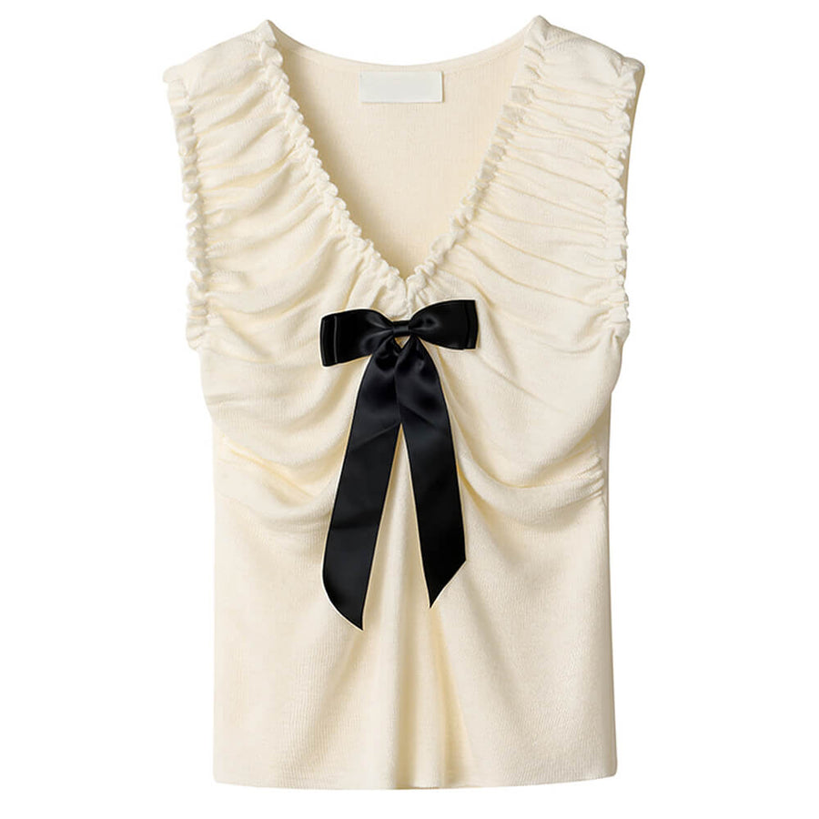 Boogzel Apparel Preppy Ruched Top with Satin Bow