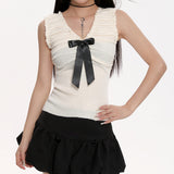 Boogzel Apparel Preppy Ruched Top with Satin Bow, view 2