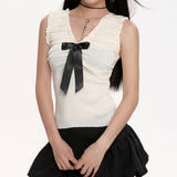 Boogzel Apparel Preppy Ruched Top with Satin Bow, view 3