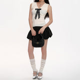 Boogzel Apparel Preppy Ruched Top with Satin Bow, view 4