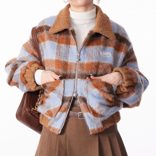 Boogzel Apparel Preppy Style Warm Checkered Jacket