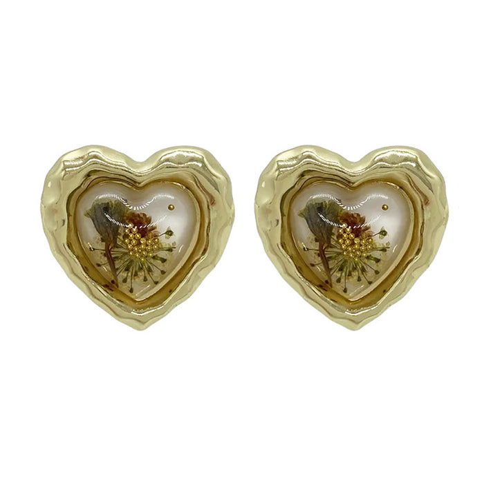 Boogzel Apparel Pressed Flower Vintage Heart Earrings