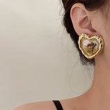 Boogzel Apparel Pressed Flower Vintage Heart Earrings, view 2