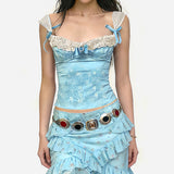 Boogzel Apparel Princess Lace Cami Top in Blue, view 2