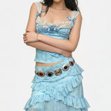 Boogzel Apparel Princess Lace Cami Top in Blue, view 3